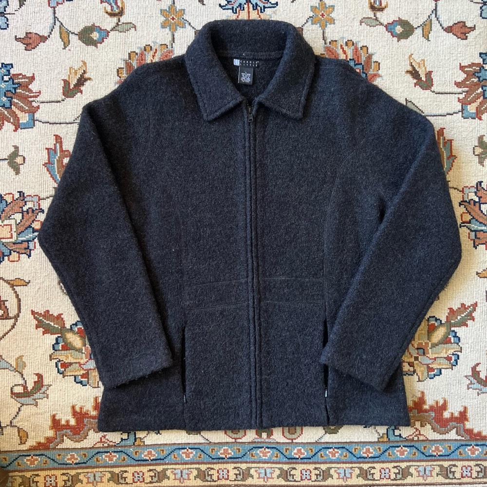 Vintage Carole Little Charcoal 100% Wool Minimalist Jacket
